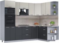 Готовая кухня Интерлиния Мила Лайт 1.68x2.6 правая (персидский жемчуг/антрацит/травертин серый)