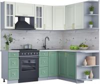 Готовая кухня Интерлиния Мила Шато 1.7x2.1 правая (белый/мята/бискайская сосна)