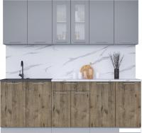 Готовая кухня Интерлиния Мила 22 (серебро/дуб веллингтон/белый гранит)