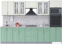 Готовая кухня Интерлиния Мила Шато 3.0В (белый/мята/бискайская сосна)