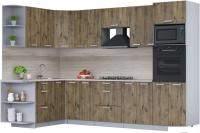 Готовая кухня Интерлиния Мила Лайт 1.68x3.0 левая (дуб веллингтон/дуб веллингтон/травертин серый)