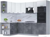 Готовая кухня Интерлиния Мила Лайт 1.68x2.6 левая (белый платинум/бетон портленд/белый гранит)