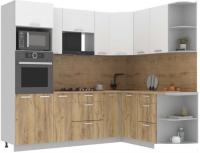 Готовая кухня Интерлиния Мила Лайт 1.68x2.4 правая (белый платинум/дуб золотой/дуб бунратти)