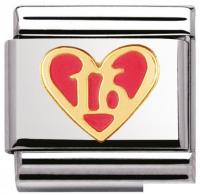 Звено для браслета NominatioN Розовое сердце и 16 030207/44