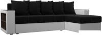 Угловой диван Лига диванов Дубай лайт правый 114184 (микровельвет черный/экокожа белый)