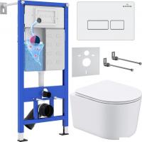 Унитаз подвесной Roxen Simple Compact в комплекте с инсталляцией StounFix Slim 6 в 1 920247 (кнопка:
