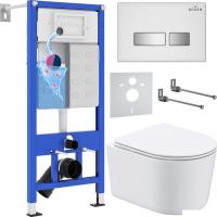 Унитаз подвесной Roxen Simple Compact в комплекте с инсталляцией StounFix Slim 6 в 1 964407 (кнопка: