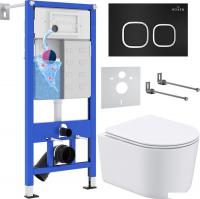 Унитаз подвесной Roxen Simple Compact в комплекте с инсталляцией StounFix Slim 6 в 1 917914 (кнопка: