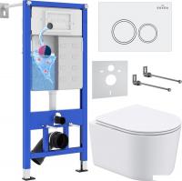 Унитаз подвесной Roxen Simple Compact в комплекте с инсталляцией StounFix Slim 6 в 1 906789 (кнопка: