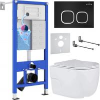 Унитаз подвесной Roxen Porto One Rimless 6 в 1 StounFix Slim 545591 (кнопка: черный матовый)