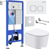 Унитаз подвесной Roxen Simple Compact в комплекте с инсталляцией StounFix Slim 6 в 1 916803 (кнопка: