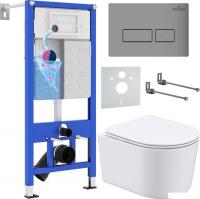 Унитаз подвесной Roxen Simple Compact в комплекте с инсталляцией StounFix Slim 6 в 1 943570 (кнопка: