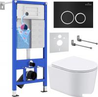 Унитаз подвесной Roxen Simple Compact в комплекте с инсталляцией StounFix Slim 6 в 1 911522 (кнопка: