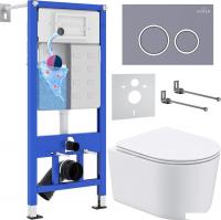 Унитаз подвесной Roxen Simple Compact в комплекте с инсталляцией StounFix Slim 6 в 1 966133 (кнопка: