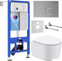 Унитаз подвесной Roxen Simple Compact в комплекте с инсталляцией StounFix Slim 6 в 1 915792 (кнопка: