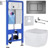 Унитаз подвесной Roxen Porto One Rimless 6 в 1 StounFix Slim 618703 (оружейная сталь/металл)