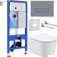 Унитаз подвесной Roxen Simple Compact в комплекте с инсталляцией StounFix Slim 6 в 1 966808 (кнопка: