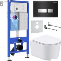 Унитаз подвесной Roxen Simple Compact в комплекте с инсталляцией StounFix Slim 6 в 1 965318 (кнопка: