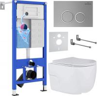 Унитаз подвесной Roxen Porto One Rimless 6 в 1 StounFix Slim 531880 (кнопка: матовая)