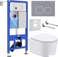 Унитаз подвесной Roxen Simple Compact в комплекте с инсталляцией StounFix Slim 6 в 1 966428 (кнопка: