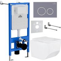 Унитаз подвесной Roxen Boro в комплекте с инсталляцией StounFix Slim 6 в 1 966110 (кнопка: серый бет