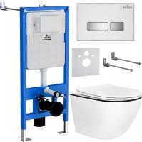 Унитаз подвесной Roxen Antares Black в комплекте с инсталляцией StounFix Slim 6 в 1 964909 (кнопка: