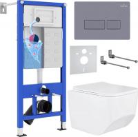 Унитаз подвесной Roxen Boro в комплекте с инсталляцией StounFix Slim 6 в 1 966786 (кнопка: серый гра