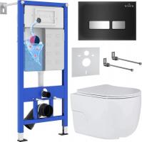 Унитаз подвесной Roxen Porto One Rimless 6 в 1 StounFix Slim 646666 (чёрное стекло)