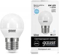 Светодиодная лампочка Gauss Elementary Globe 6W E27 6500K 53236