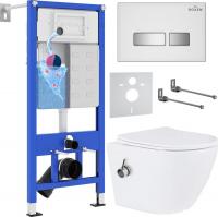Унитаз подвесной Roxen Antares Bidet в комплекте с инсталляцией StounFix Slim 6 в 1 962866 (кнопка: