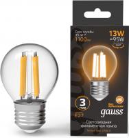 Светодиодная лампочка Gauss Filament Шар 13W 1100lm 2700К Е27 LED 1/10/50 105802113