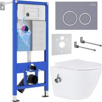 Унитаз подвесной Roxen Antares Bidet в комплекте с инсталляцией StounFix Slim 6 в 1 966135 (кнопка: