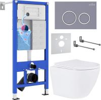 Унитаз подвесной Roxen Antares 530185-01 в комплекте с инсталляцией StounFix Slim 6 в 1 966051 (кноп