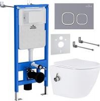 Унитаз подвесной Roxen Antares Bidet в комплекте с инсталляцией StounFix Slim 6 в 1 966430 (кнопка: