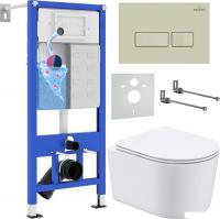 Унитаз подвесной Roxen Simple Compact в комплекте с инсталляцией StounFix Slim 6 в 1 966686 (кнопка: