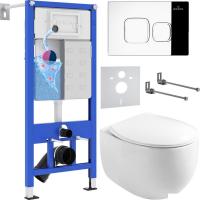 Унитаз подвесной Roxen Egg в комплекте с инсталляцией StounFix Slim 6 в 1 964100 (кнопка: хром гляне