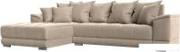 Угловой диван Лига диванов НордСтар левый 121105L (велюр бежевый/подушки велюр бежевый)