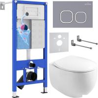 Унитаз подвесной Roxen Egg в комплекте с инсталляцией StounFix Slim 6 в 1 966436 (кнопка: серый бето