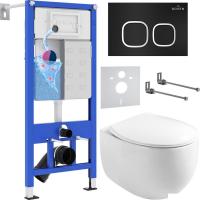 Унитаз подвесной Roxen Egg в комплекте с инсталляцией StounFix Slim 6 в 1 964079 (кнопка: черный мат