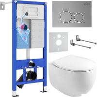 Унитаз подвесной Roxen Egg в комплекте с инсталляцией StounFix Slim 6 в 1 964076 (кнопка: хром матов