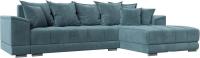 Угловой диван Лига диванов НордСтар правый 121106 (велюр бирюзовый/подушки велюр бирюзовый)