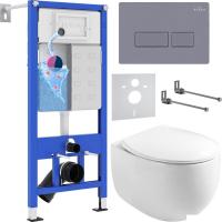 Унитаз подвесной Roxen Egg в комплекте с инсталляцией StounFix Slim 6 в 1 966842 (кнопка: серый гран
