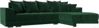 Угловой диван Лига диванов НордСтар правый 121108 (велюр зеленый/подушки велюр зеленый)