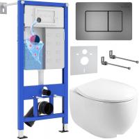 Унитаз подвесной Roxen Egg в комплекте с инсталляцией StounFix Slim 6 в 1 964215 (кнопка: оружейная