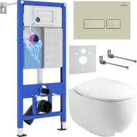 Унитаз подвесной Roxen Egg в комплекте с инсталляцией StounFix Slim 6 в 1 966706 (кнопка: бежевый)