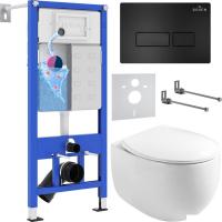 Унитаз подвесной Roxen Egg в комплекте с инсталляцией StounFix Slim 6 в 1 964195 (кнопка: черный мат