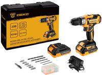 Дрель-шуруповерт Deko DKCD20V 080-1002 (с 2-мя АКБ, кейс, оснастка)