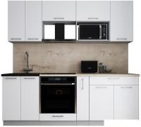Готовая кухня Интерлиния Мила Gloss 2.2 (белый софт/белый софт/травертин серый)