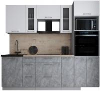 Готовая кухня Интерлиния Мила Gloss 2.4 (белый софт/керамика/травертин серый)