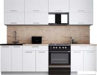 Готовая кухня Интерлиния Мила Gloss 60-26 (белый софт/белый софт/травертин серый)